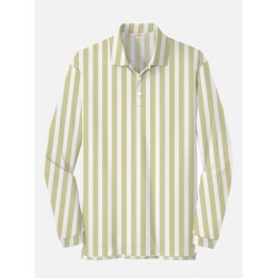 Plaid Series White LightYellow Colorblock Stripe Printing Men‘s Long Sleeve Polo