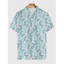 Full-Print Abstract Hawaiian Art Natural Leaves Printing Men‘s Short Sleeve Polo