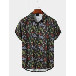 Mens Leaf Print Button Up Short Sleeve Shirts