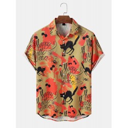 Mens Halloween Funny Print Overlay Short Sleeve All Matched Shirts